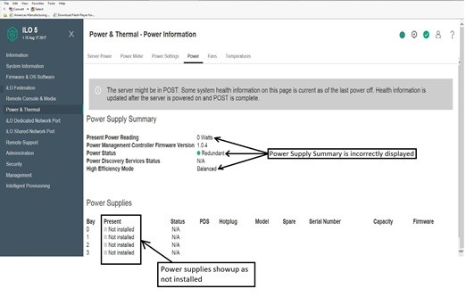 ILO Error: Power Supply Not Installed